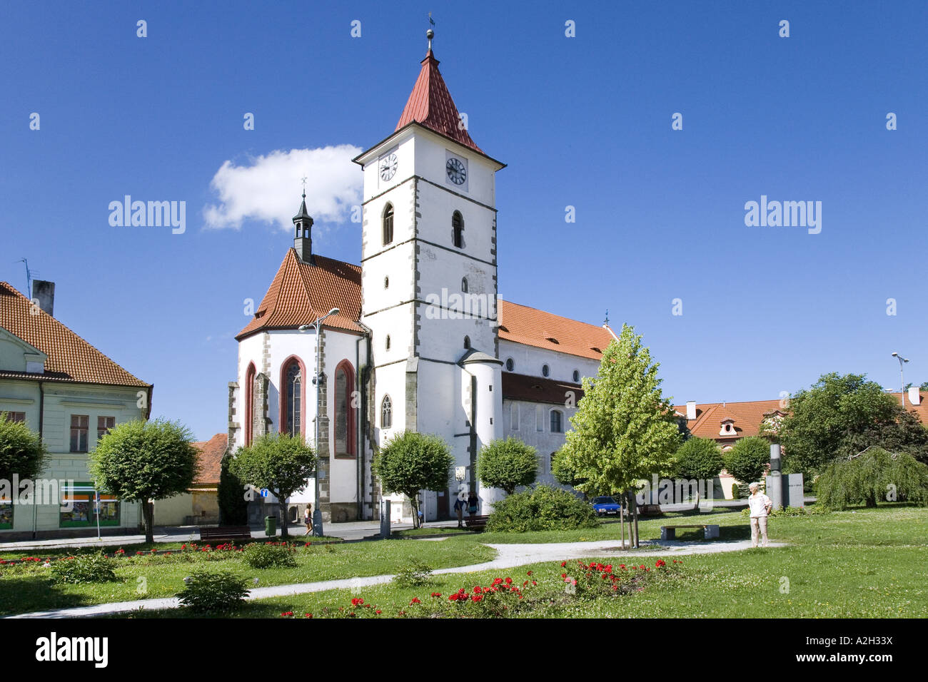 Peace Square Church of Sts Peter and Paul 1260 Horazdovice CR Stock Photo
