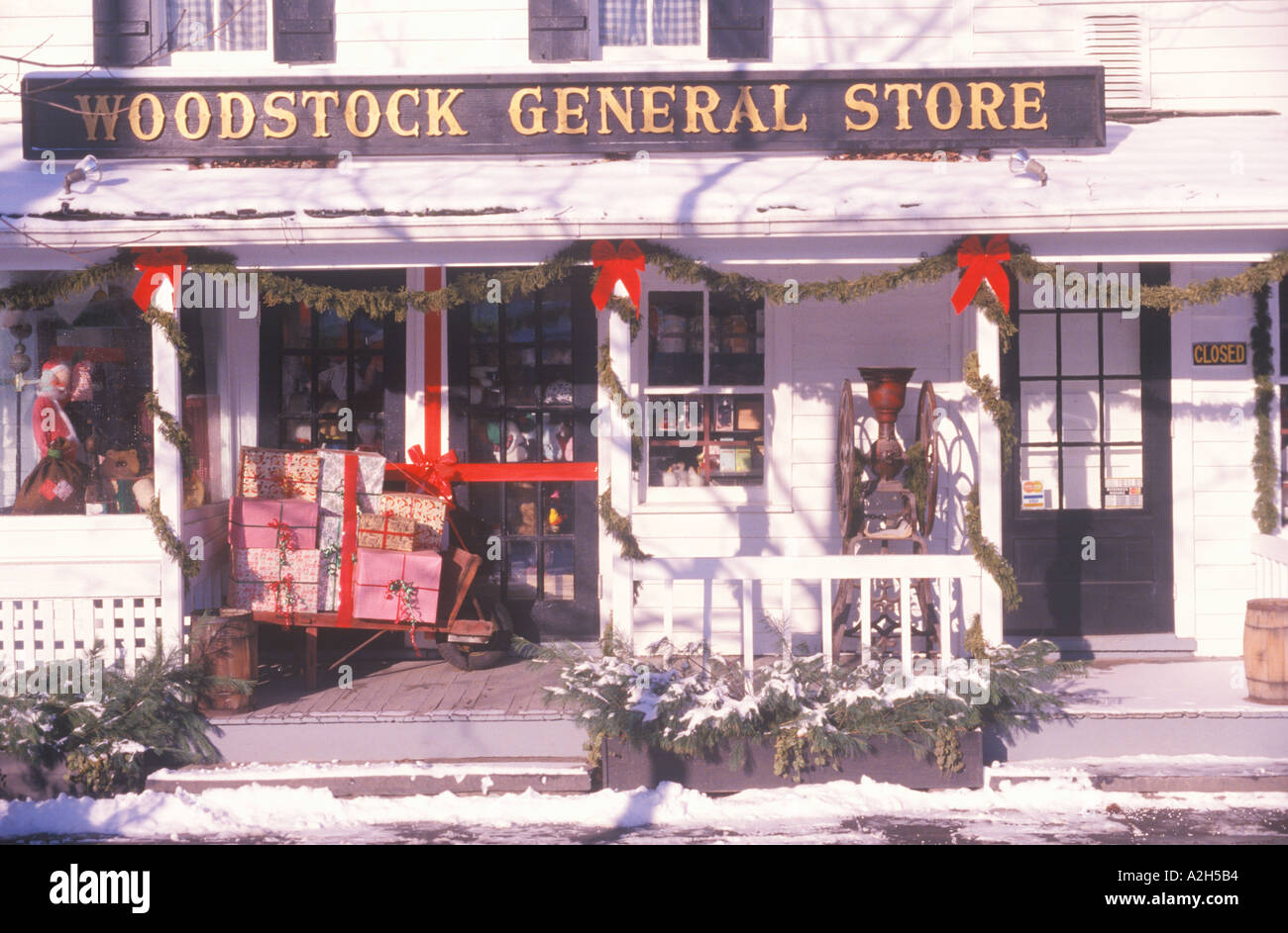 General store decorated for Christmas Woodstock New York 2002 Stock Photo