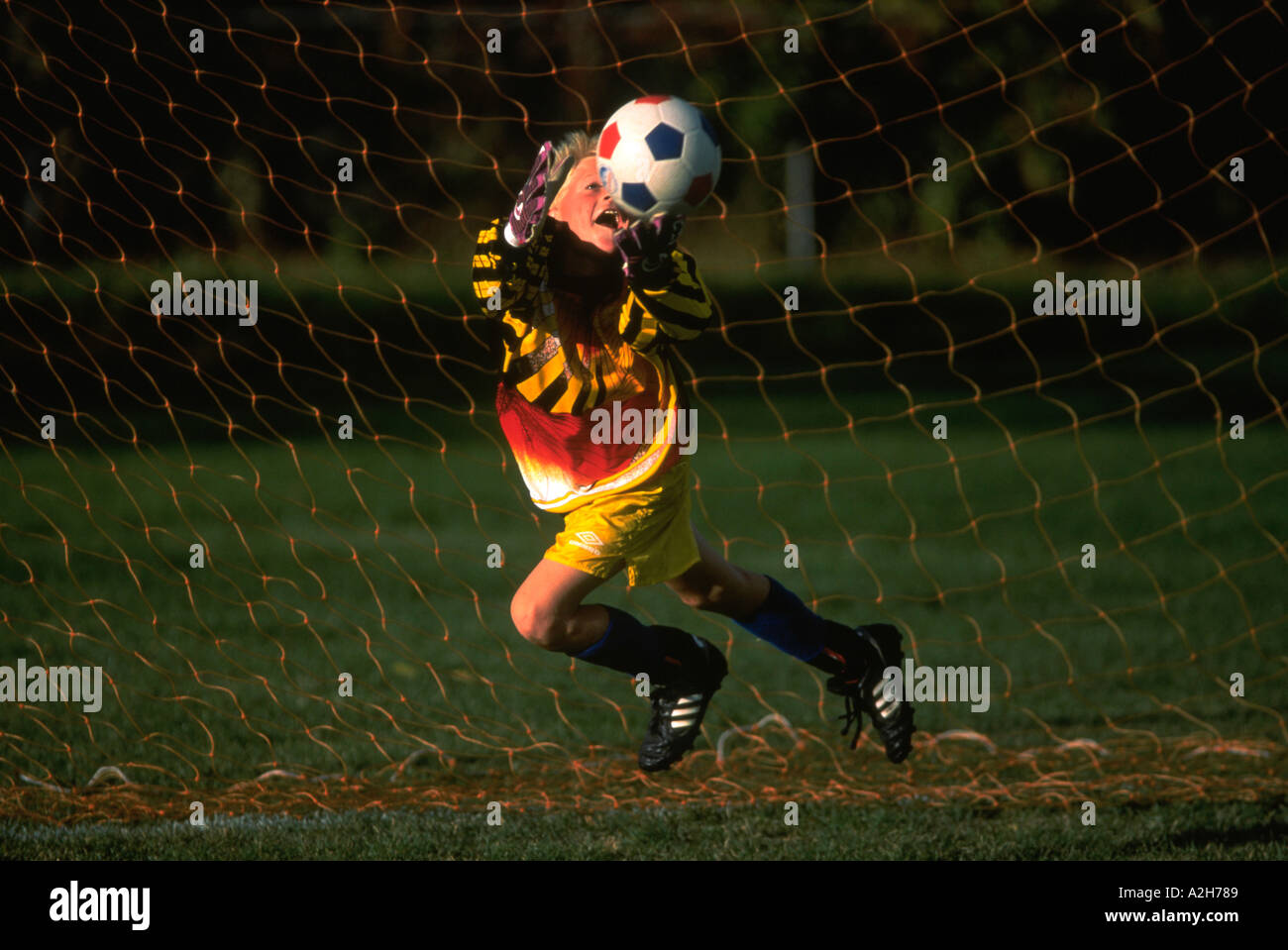 Youth soccer goalie Stock Photo Alamy