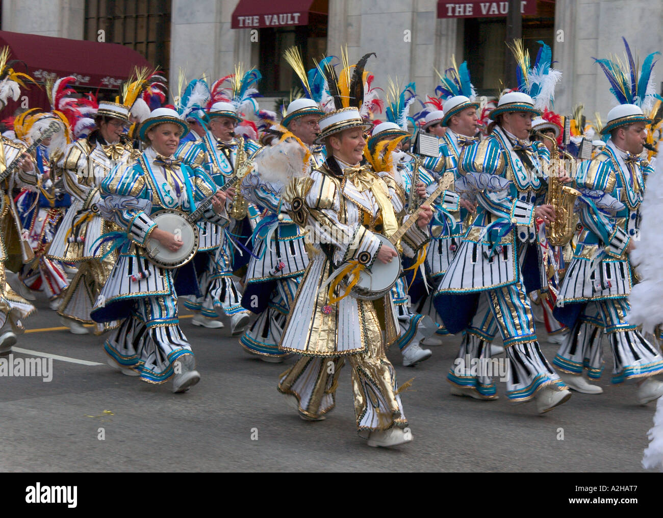 String band marching and playing, Mummers Parade, Philadelphia