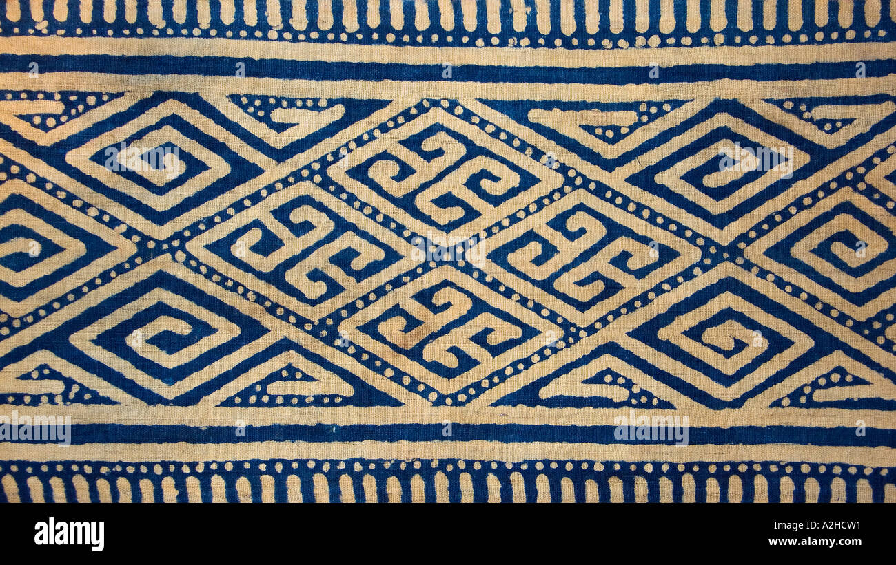 Batik patterned indigo dyed ceremonial cloth from the Tana Toraja highlands of Central Sulawesi Indonesia Stock Photo