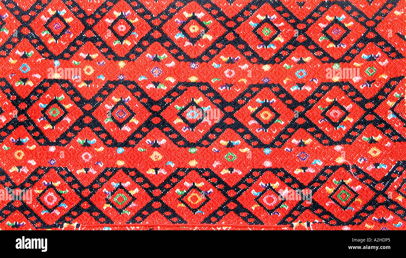 Detail of Mexican brocaded huipil with geometric motifs Chiapas Mexico Stock Photo