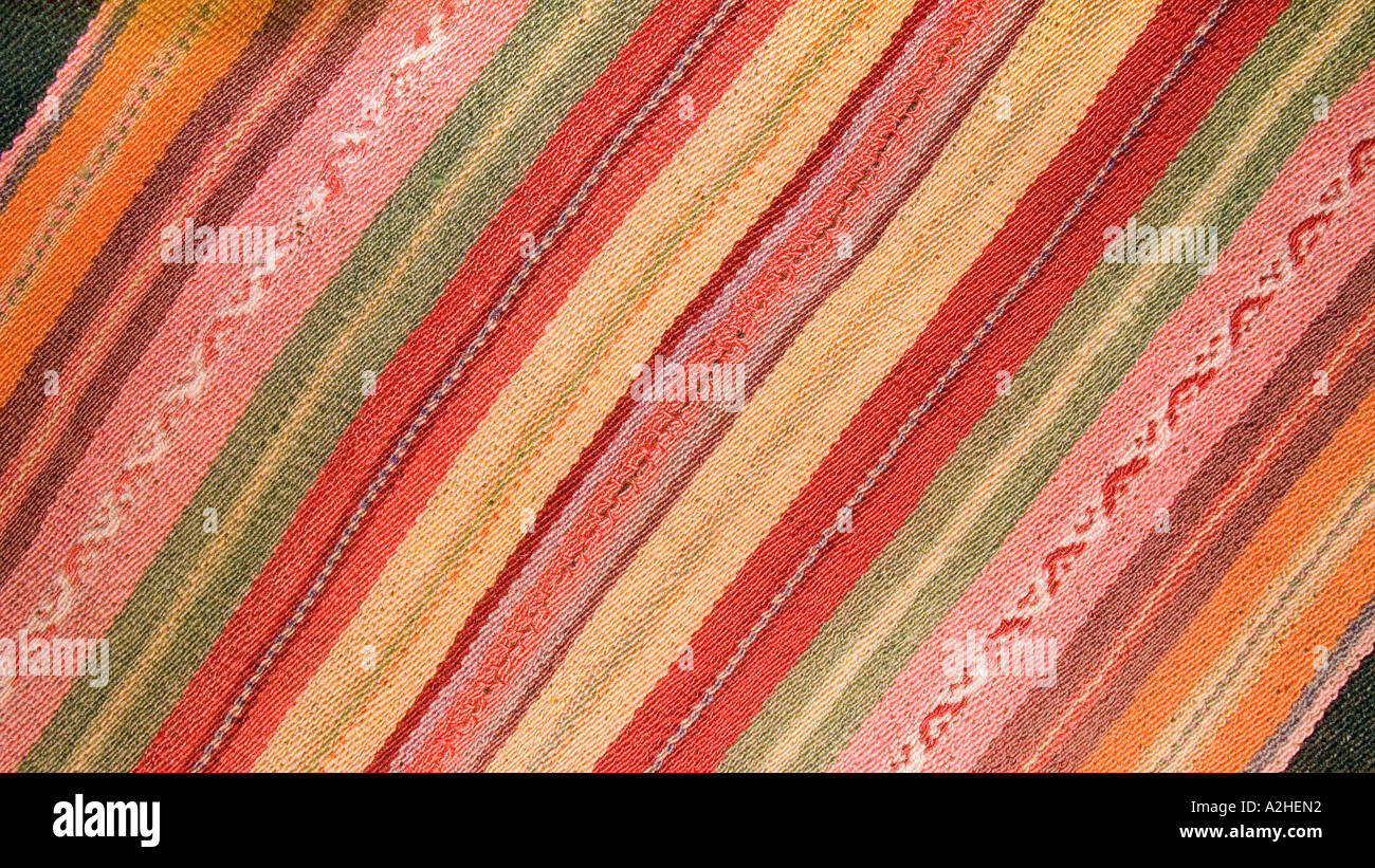 Detail of Andean fabric from Peru as sold in the markets of La Paz Bolivia and Cuzco Pisac Peru Stock Photo