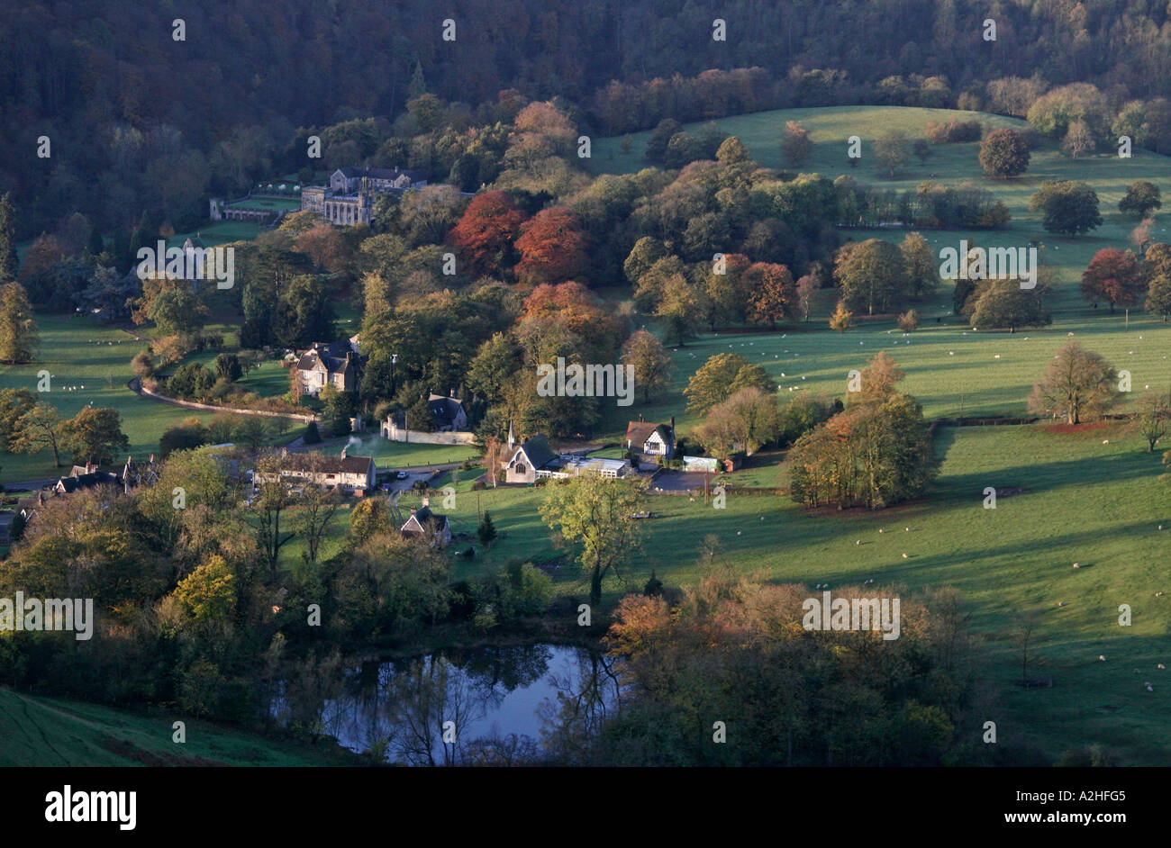 Ilam and Manifold Valley from Bunster Hill, Staffordshire, Peak District National Park, England Stock Photo