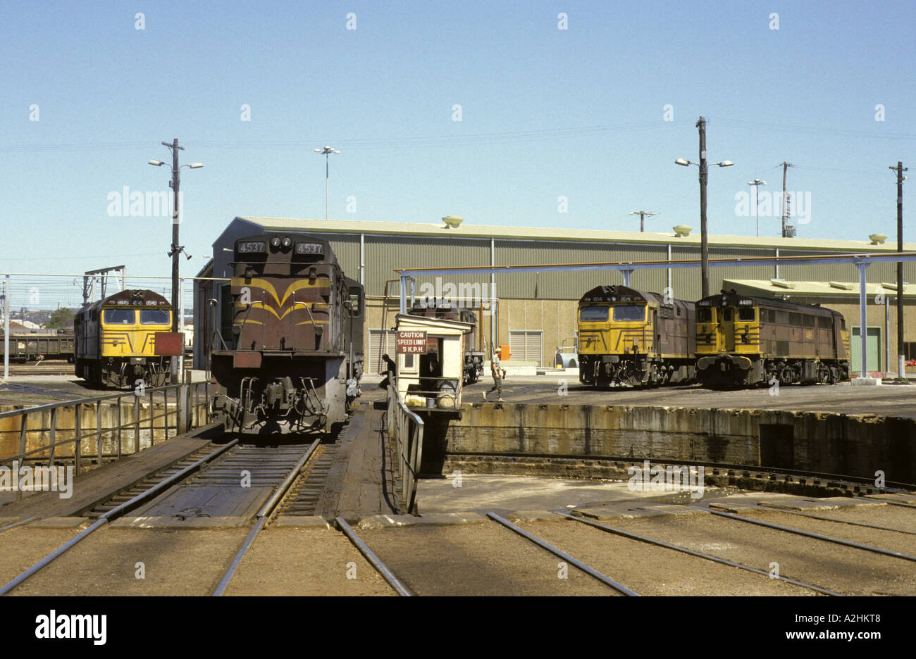 Turntable at Broadmeadow rail depot, Newcastle, New South Wales, Australia, 1987 Stock Photo Alamy