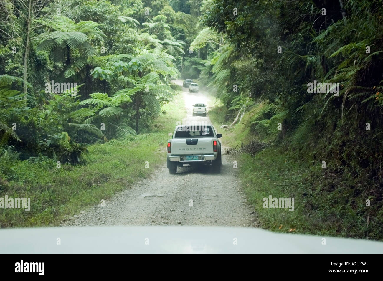 Security controlled convoy to prevent kidnapping, Tampakan, South Cotabato province, Mindanao, Philippines. Stock Photo