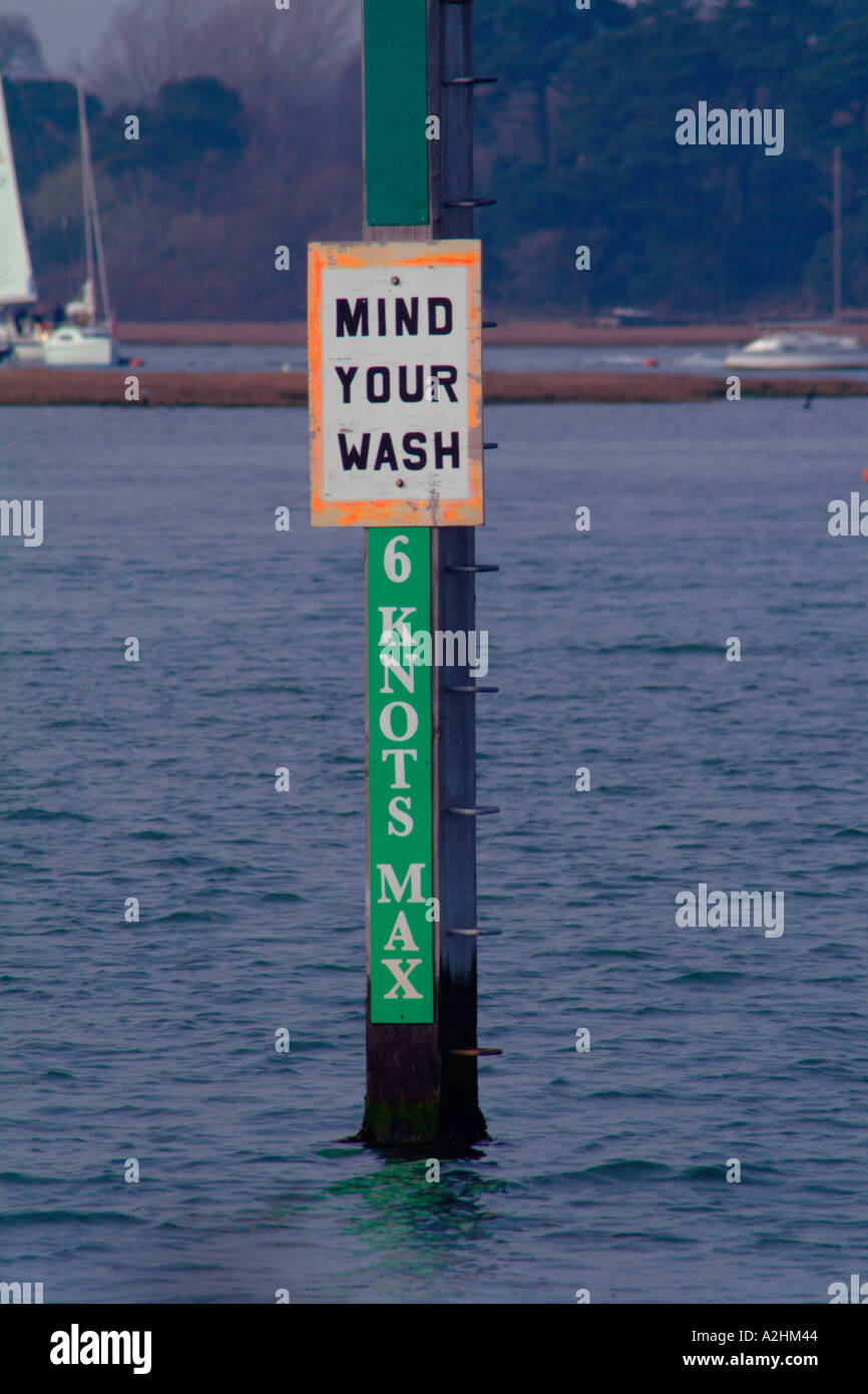 Boating speed limit six knots on the approach to Lymington Harbour and Marina Hampshire England