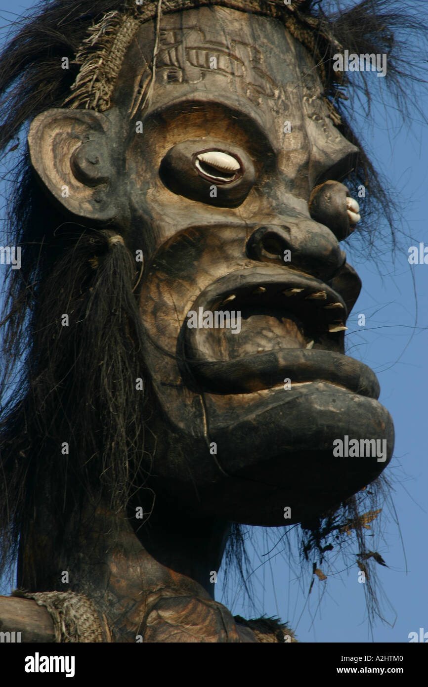 Wooden tribal statue face Stock Photo
