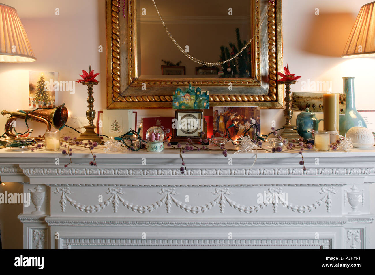 Christmas Mantlepiece Decorations Candles Cards And Ornaments