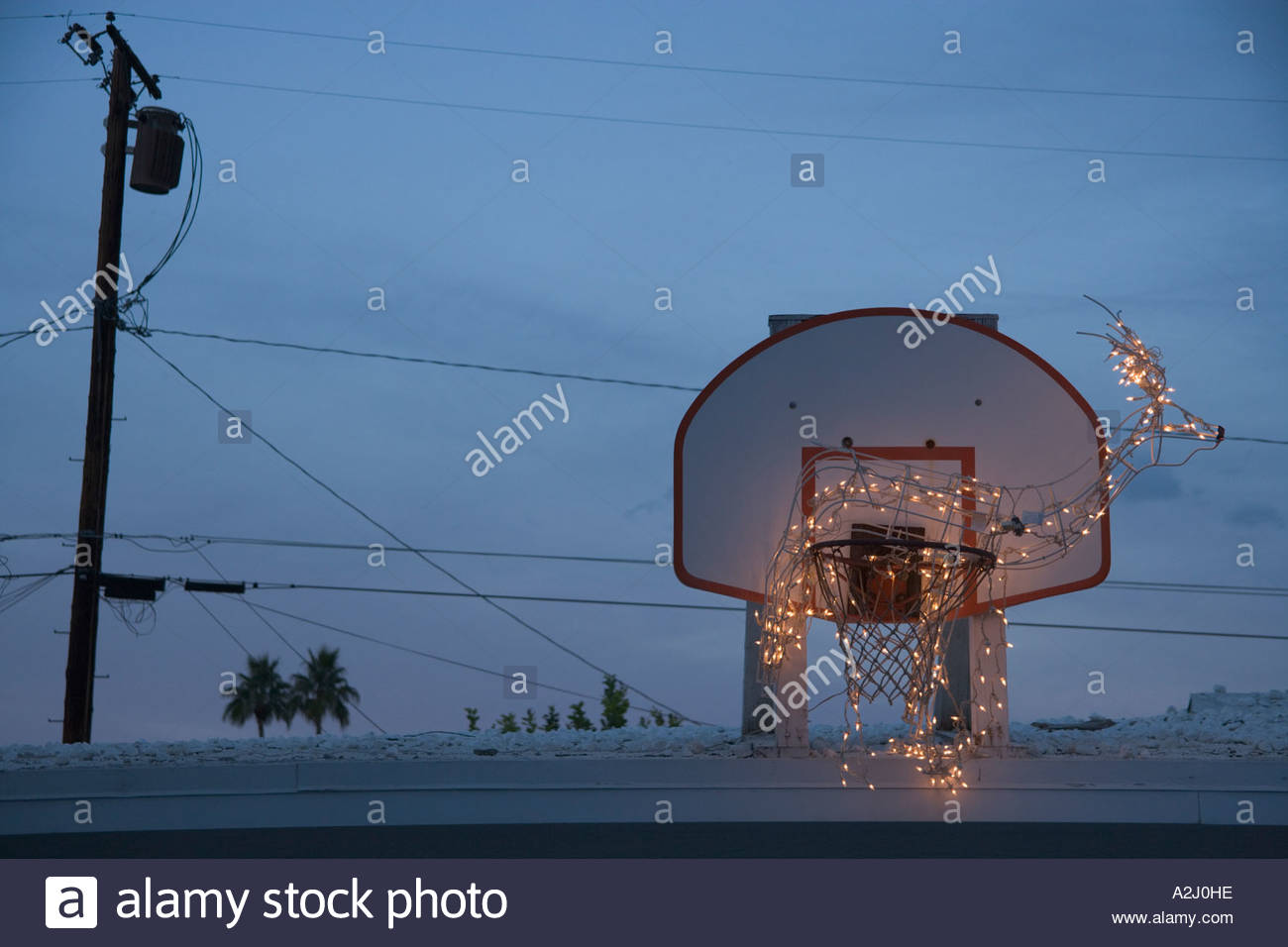 Christmas Deer Animal Decoration In A Basketball Hoop Palm Springs