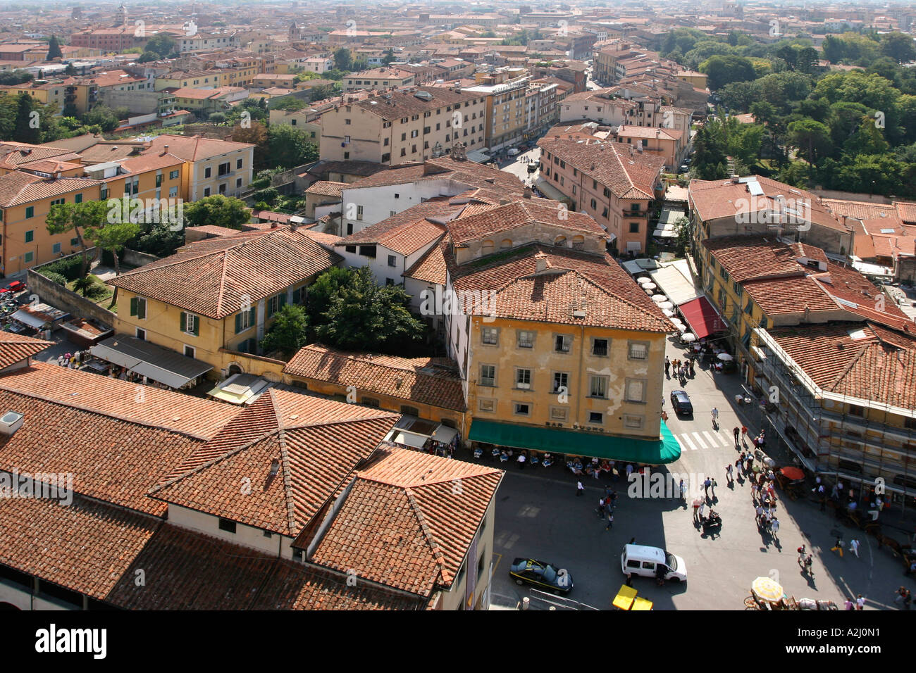 View of the city of Pisa, Western Tuscany, from the Leaning Tower of Pisa, Italy Stock Photo