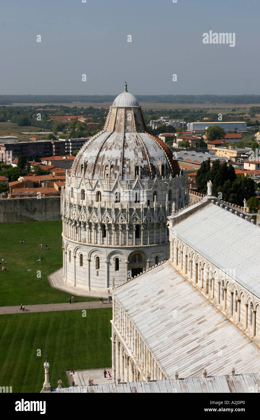 The Duomo and Baptistry at Pisa viewed from the Leaning Tower Stock Photo