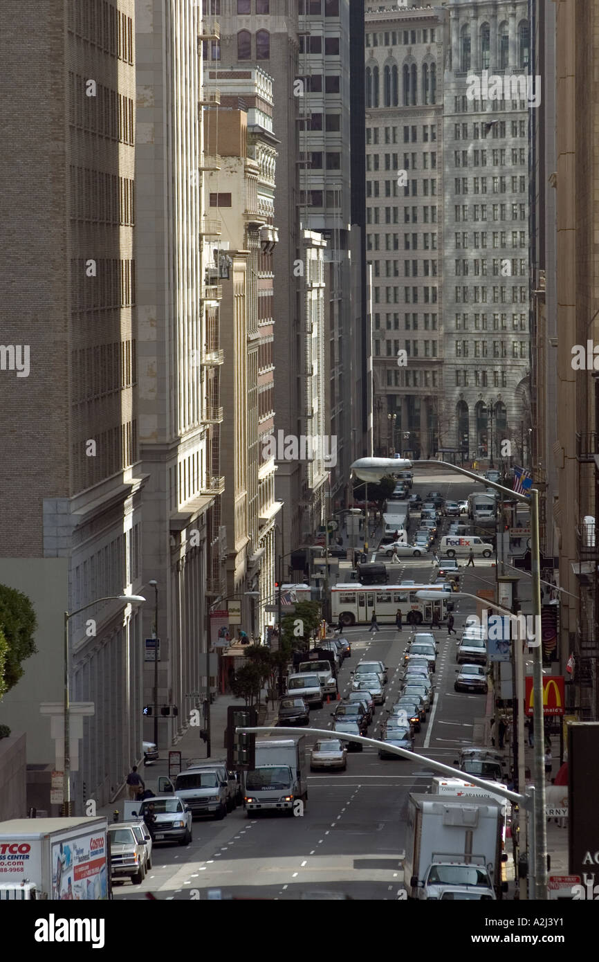 Close up of buildings in the financial district of San Francisco Stock Photo