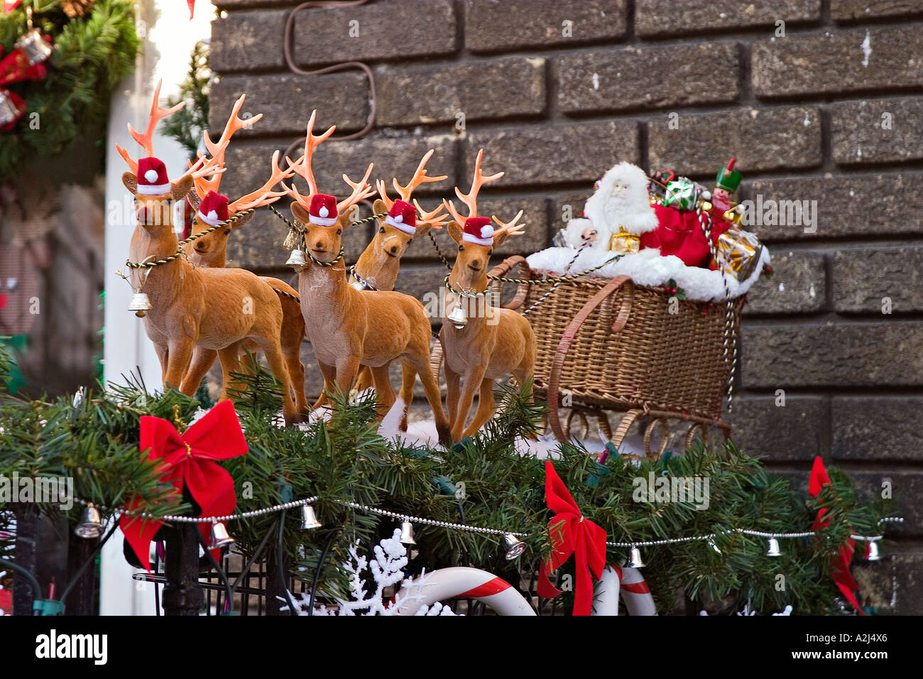 Santa Claus with his rein deers, Quebec Montreal - Canada Stock Photo