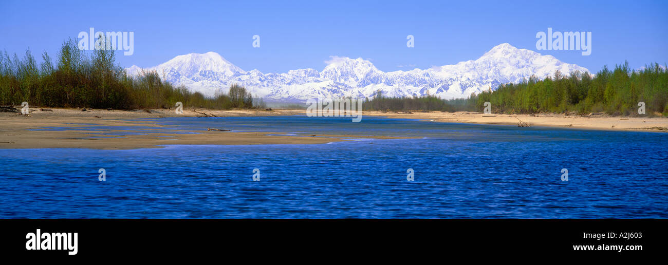 Susitna River and Mount McKinley Alaska Stock Photo