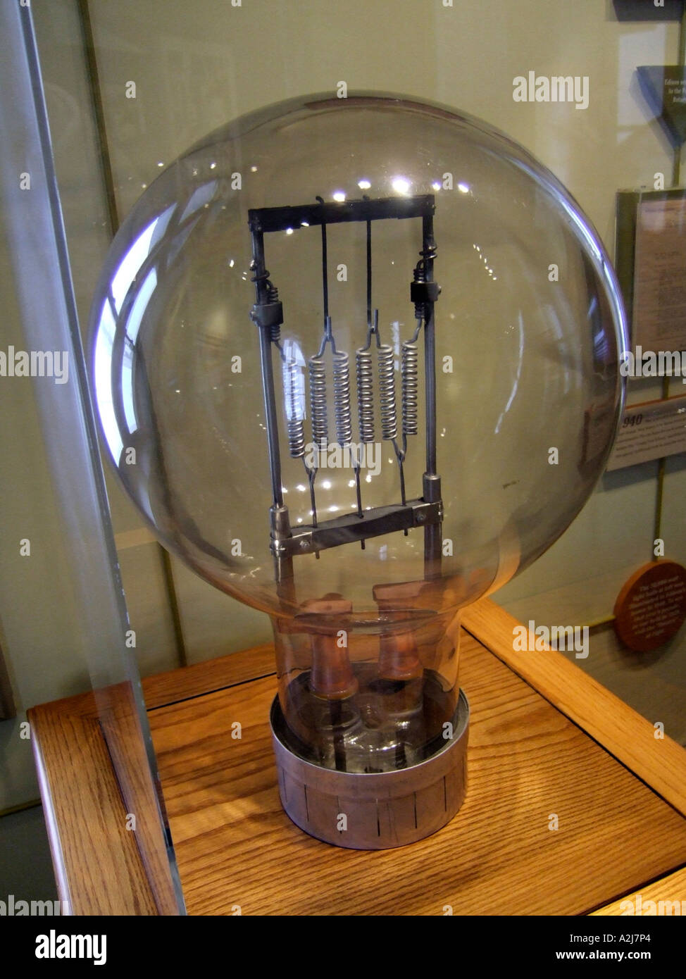 Historic reproduction of a Thomas Elva Edison light bulb on display in his boyhood town museum at Port Huron Michigan Stock Photo