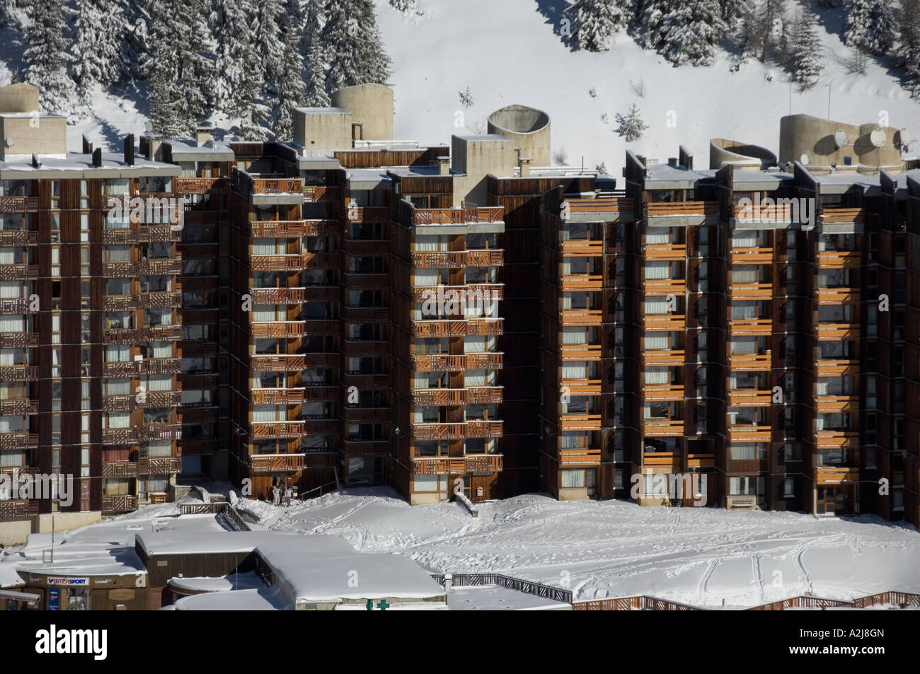 Plagne Bellecote ski apartments, French alps Stock Photo Alamy