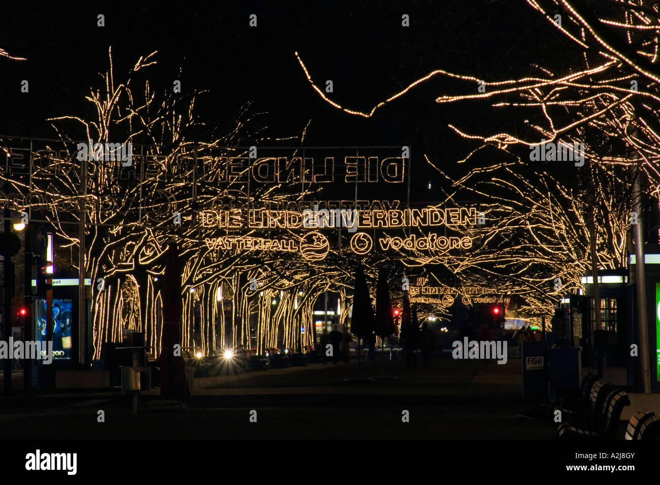 Christmas lights on trees lining Unter den Linden Berlin Germany Stock