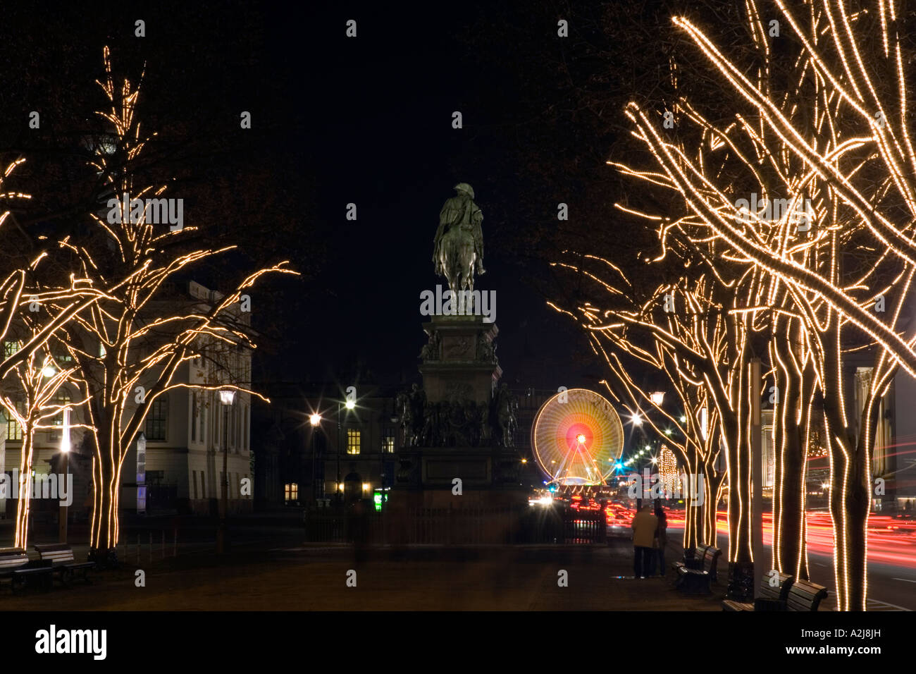 Christmas lights on trees lining Unter den Linden Berlin Germany Stock