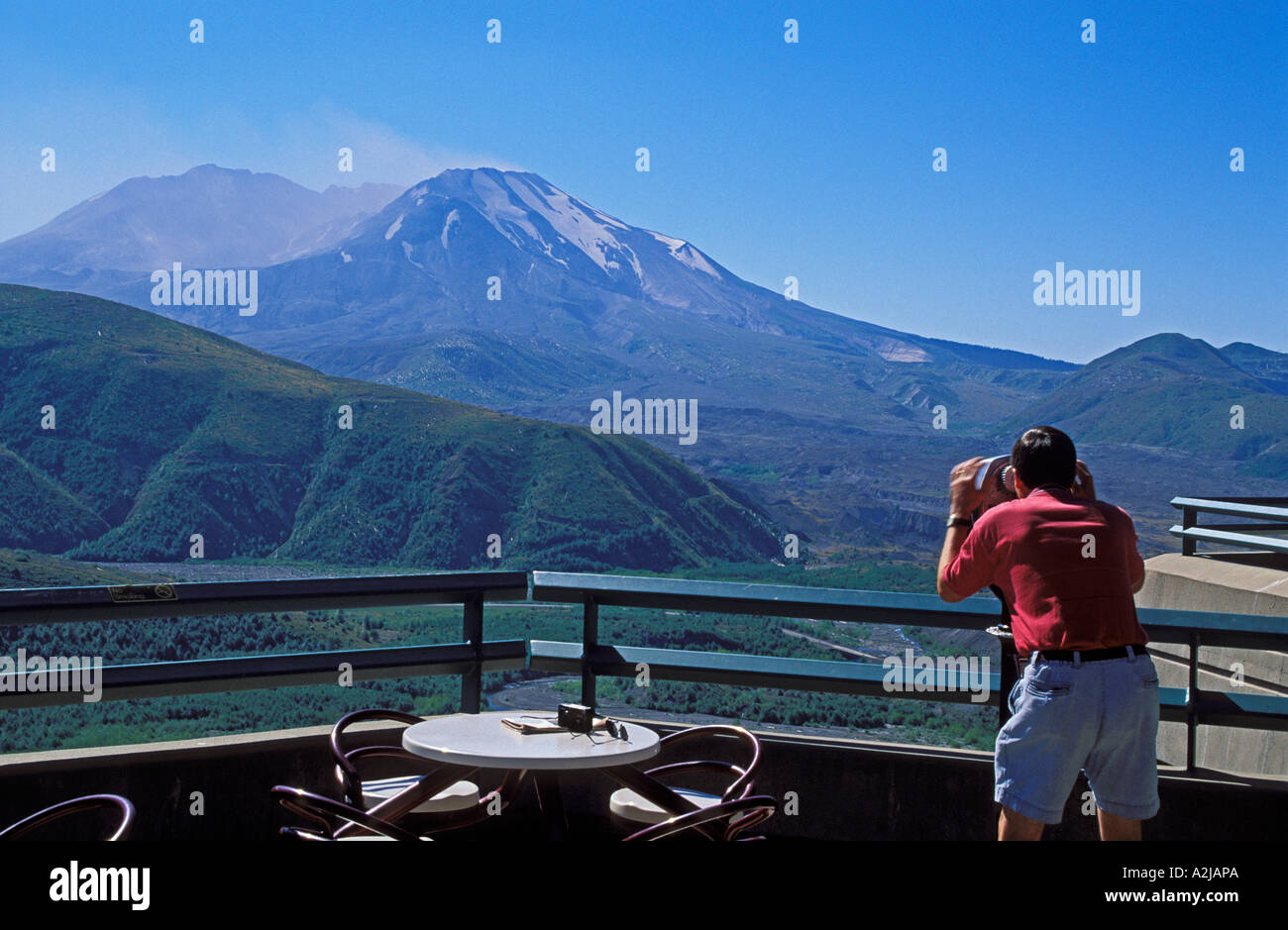 Man viewing Mount Saint Helens from Coldwater Ridge Visitor Center Mt ...