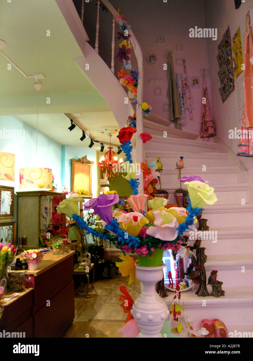 colourful interior with stairs in home accessories shop Stock Photo Alamy