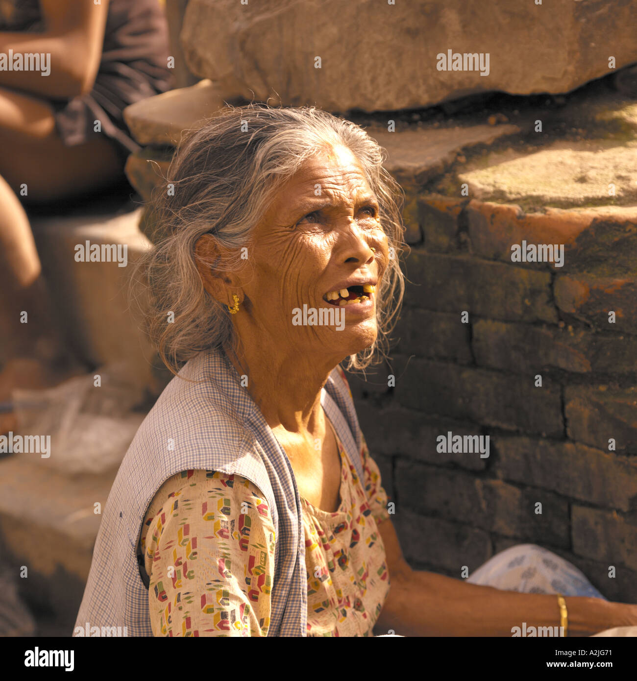 woman age 50+ begging in India. Stock Photo