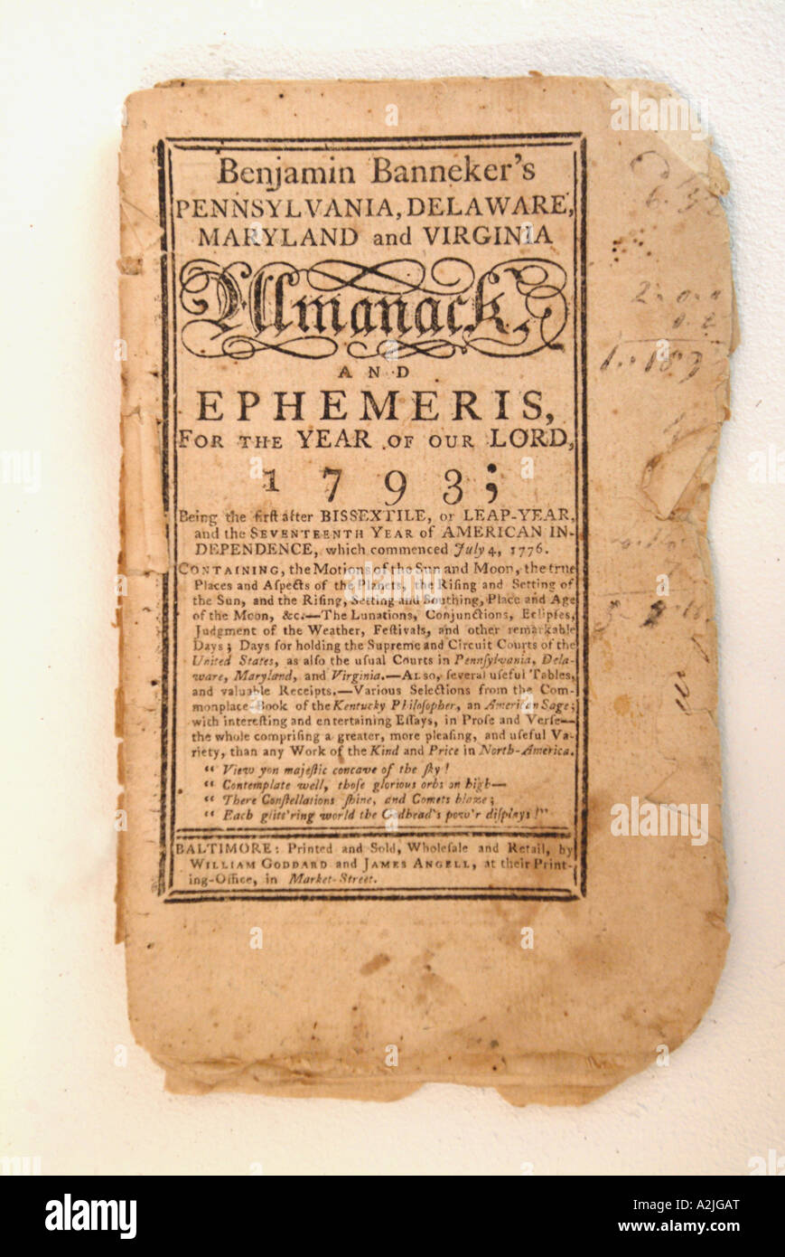 An original copy of Benjamin Banneker Almanac Stock Photo