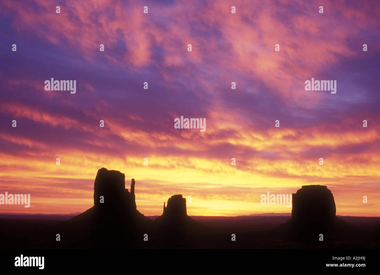 USA, Arizona, Monument Valley Navajo Tribal Park, dawn over Monument Valley Stock Photo