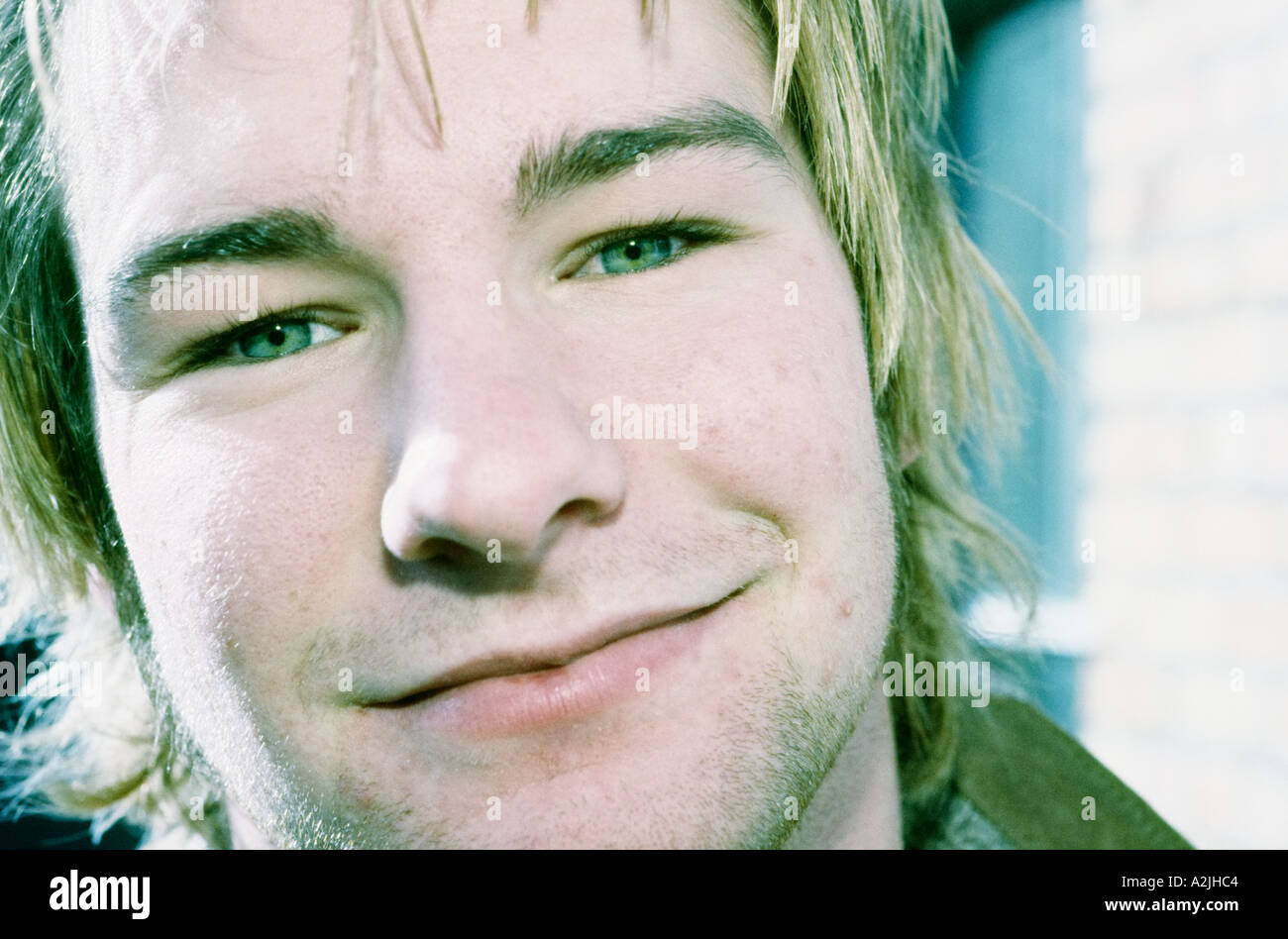 Close up of happy teenage male with big smile Stock Photo