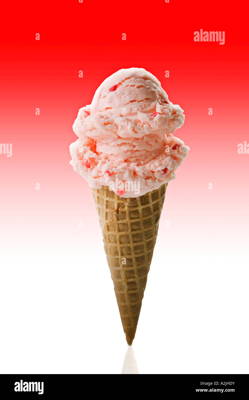 strawberry ice cream on red Stock Photo