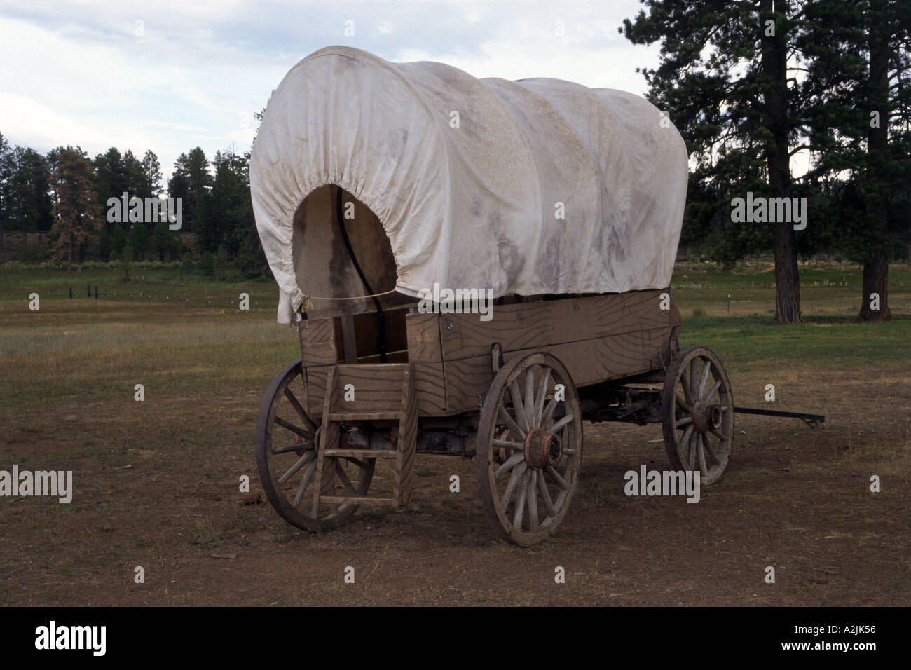 Covered wagon of the kind used in the Pioneer days of the American West Stock Photo