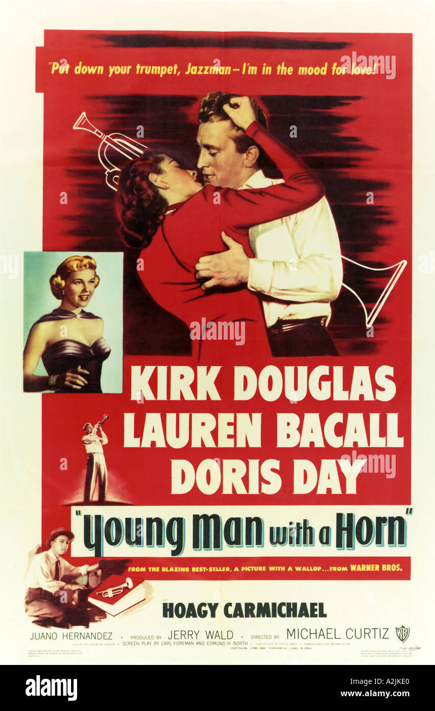 Poster for 1950 film YOUNG MAN WITH A HORN with Doris Day Kirk Douglas Lauren Bacall Stock Photo