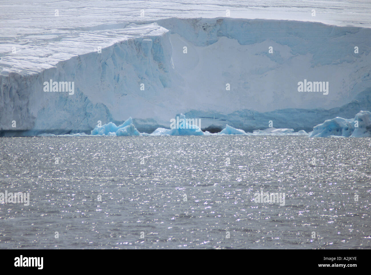 Blue ice and glaciers prevail in the Southern Ocean of the Antarctica Region Stock Photo