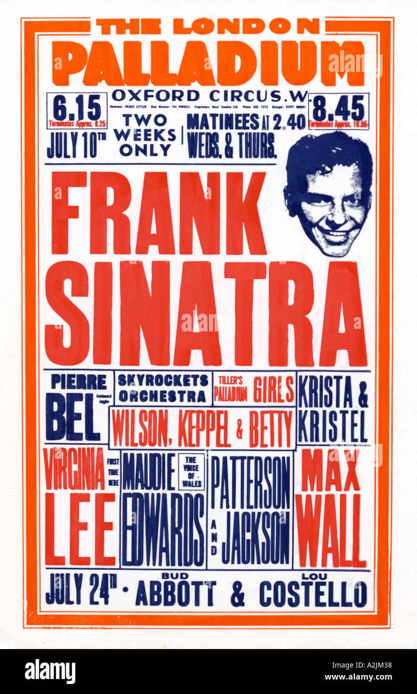 FRANK SINATRA Poster for his July 1950 shows at the London Palladium Stock Photo