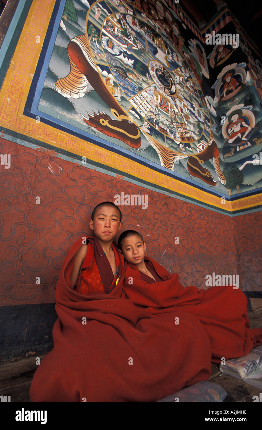 Bhutan Punakha Festival Novice Monks By The Wheel Of Life - 