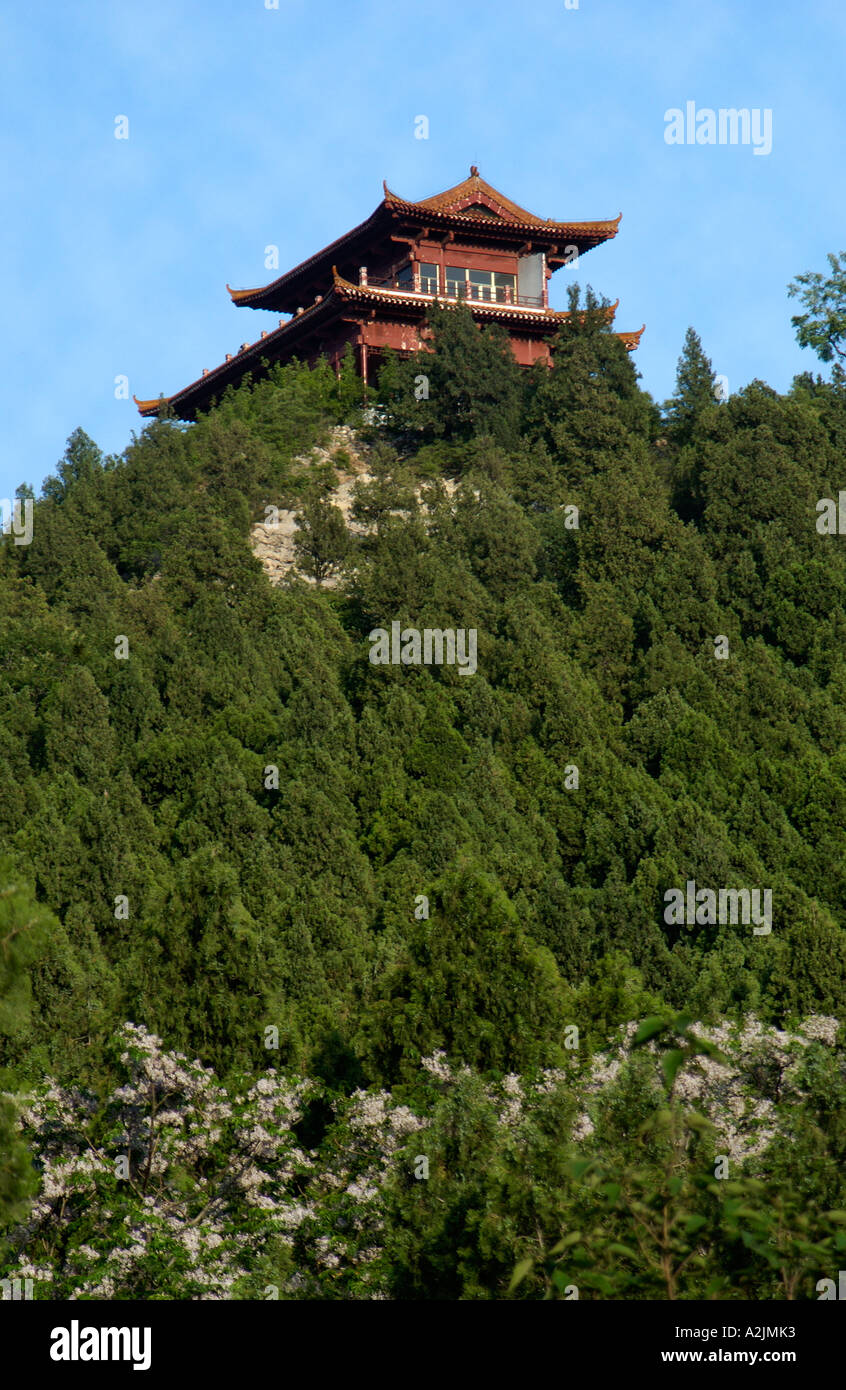 Asia, China, Jinan, Shandong Province. Pagoda atop Hero's Mountain (Ying Xiong Shan) Stock Photo