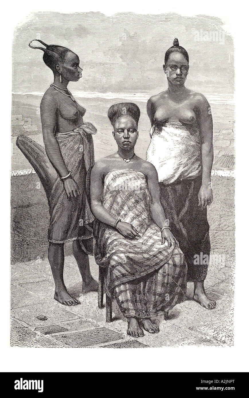 Local women Ghana bare breast Africa African stand pose formal seated chair  west skirt dress local benin bight coast Stock Photo - Alamy