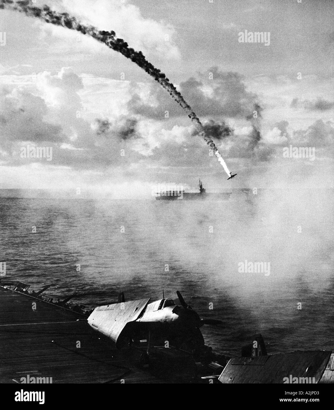 US NAVY Japanese aircraft shot down at Saipan Stock Photo