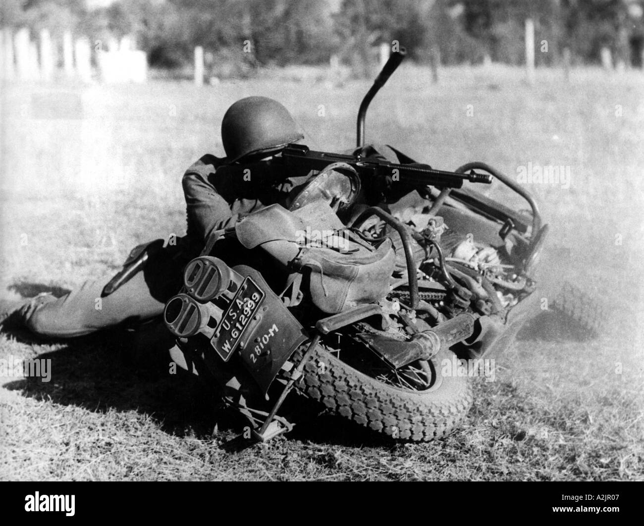 US ARMY WW2 Special squads of motorbike troops are trained at a camp in Austaralia Stock Photo