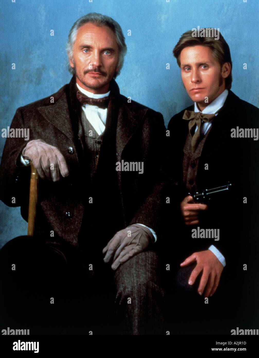 YOUNG GUNS 1988 film with Terence Stamp left and Emilio Estevez Stock Photo
