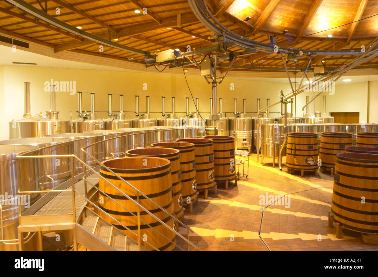 The winery with wooden and stainless steel fermentation vats. It is