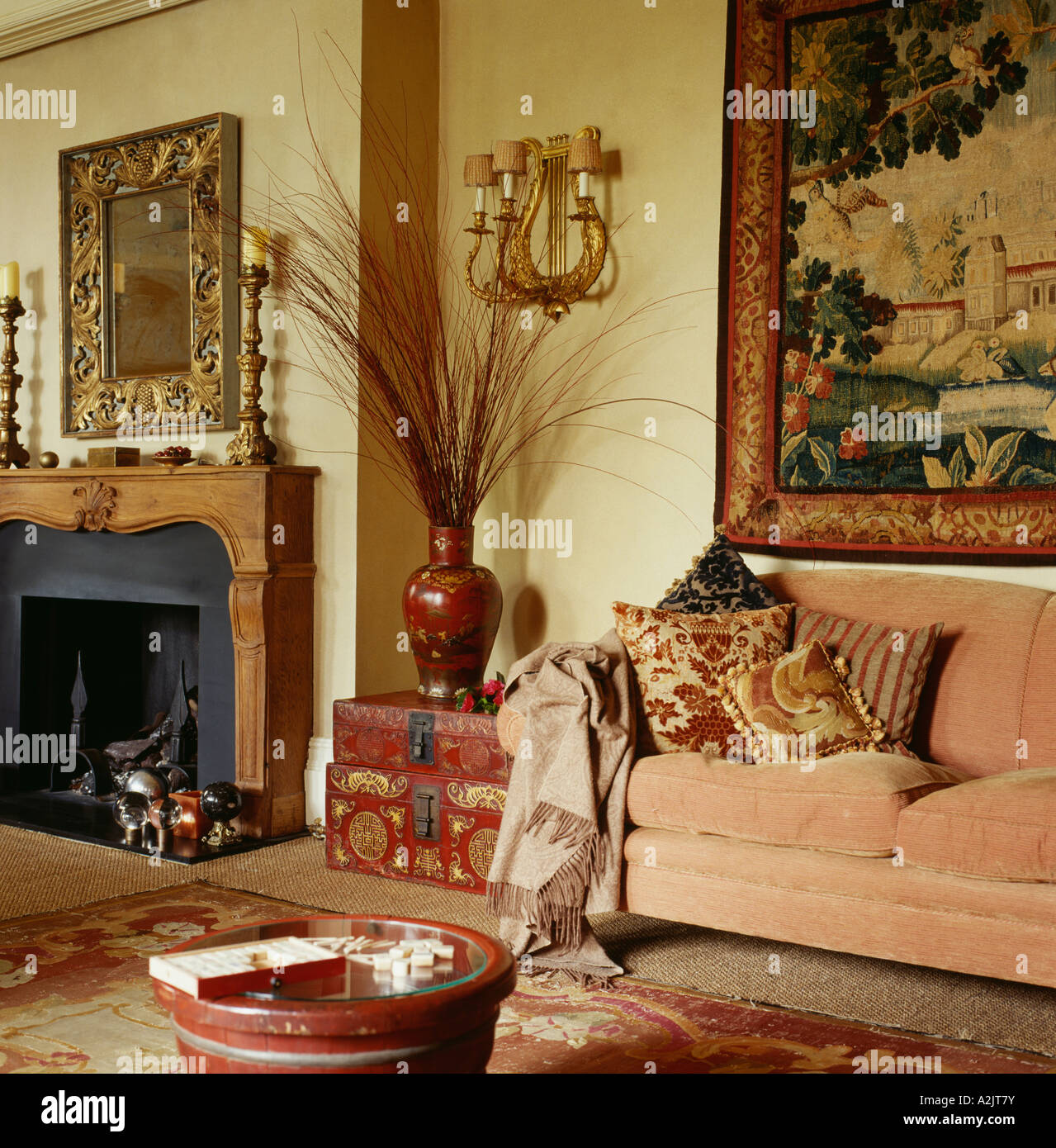 Interiors Livingroom Fireplace Traditional High Resolution Stock