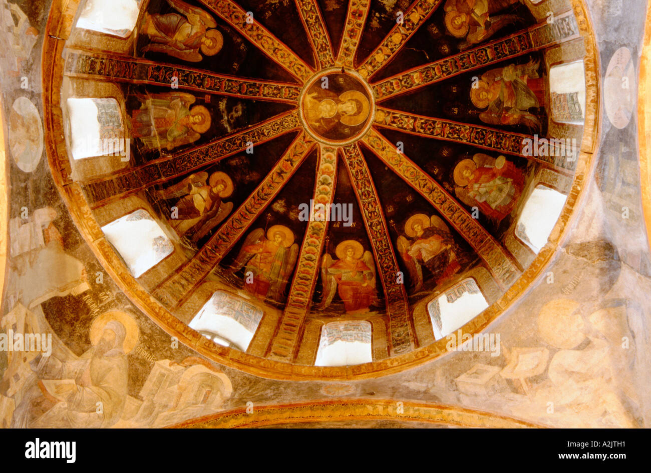Turkey, Istanbul, Golden Horn, Chora Monastery. Original Byzantine frescos decorate the walls & domed ceiling. Stock Photo