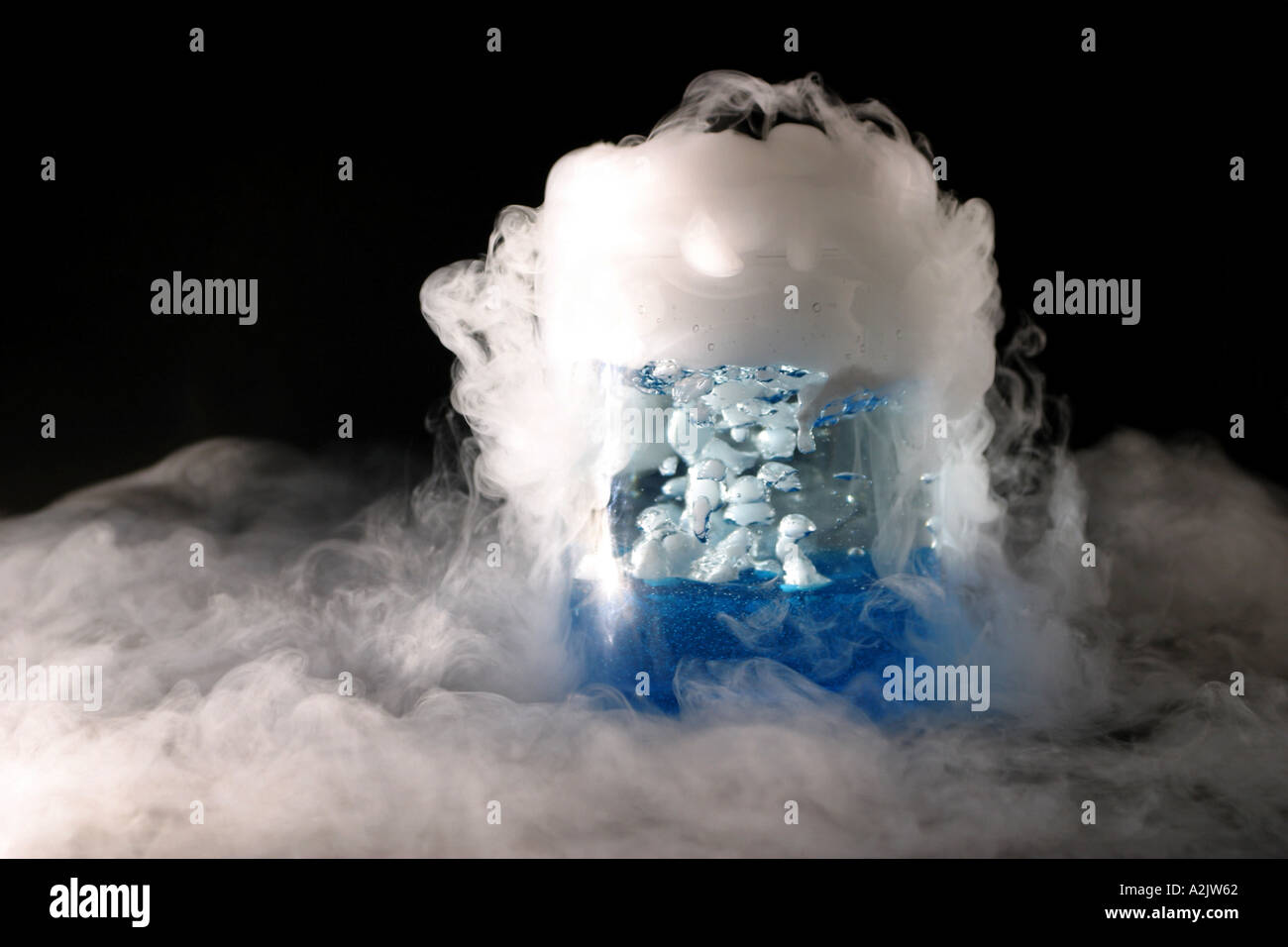 Experiment with dry ice representing two phase flow in a beaker with