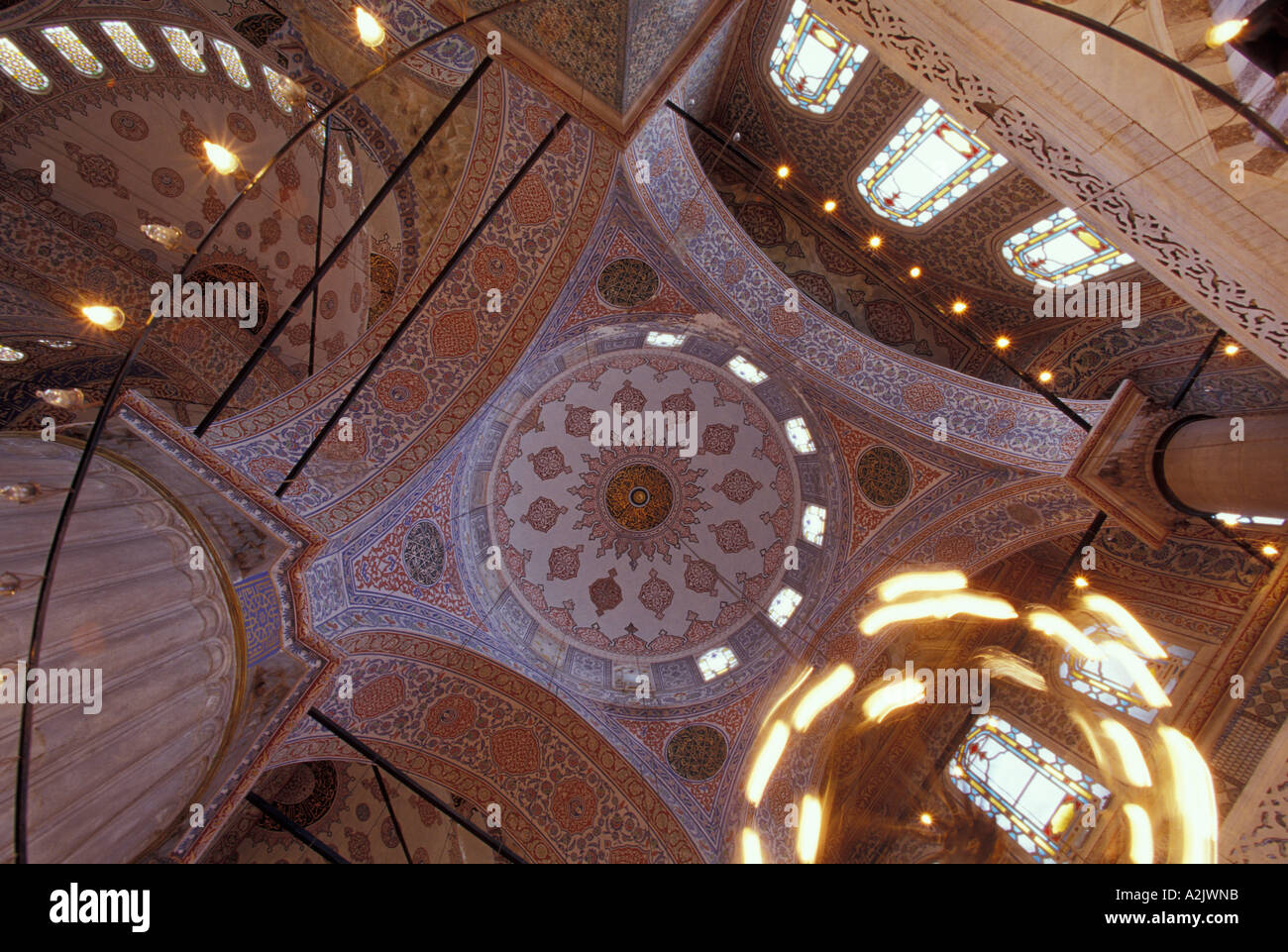 Europe, Turkey, Istanbul, Blue Mosque. 1609-1616, interior covered with ...