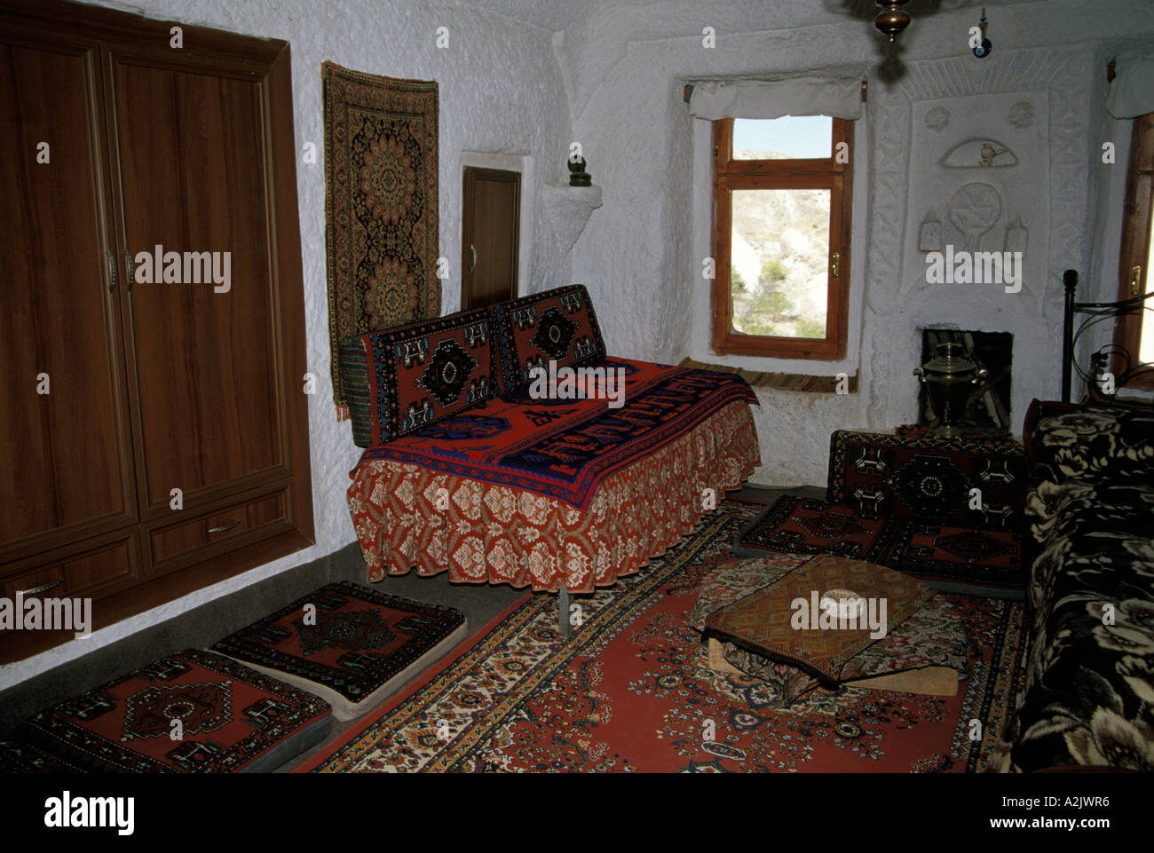 Europe, Turkey, Cappodocia, interior of typical rock cave home, living room  Stock Photo - Alamy
