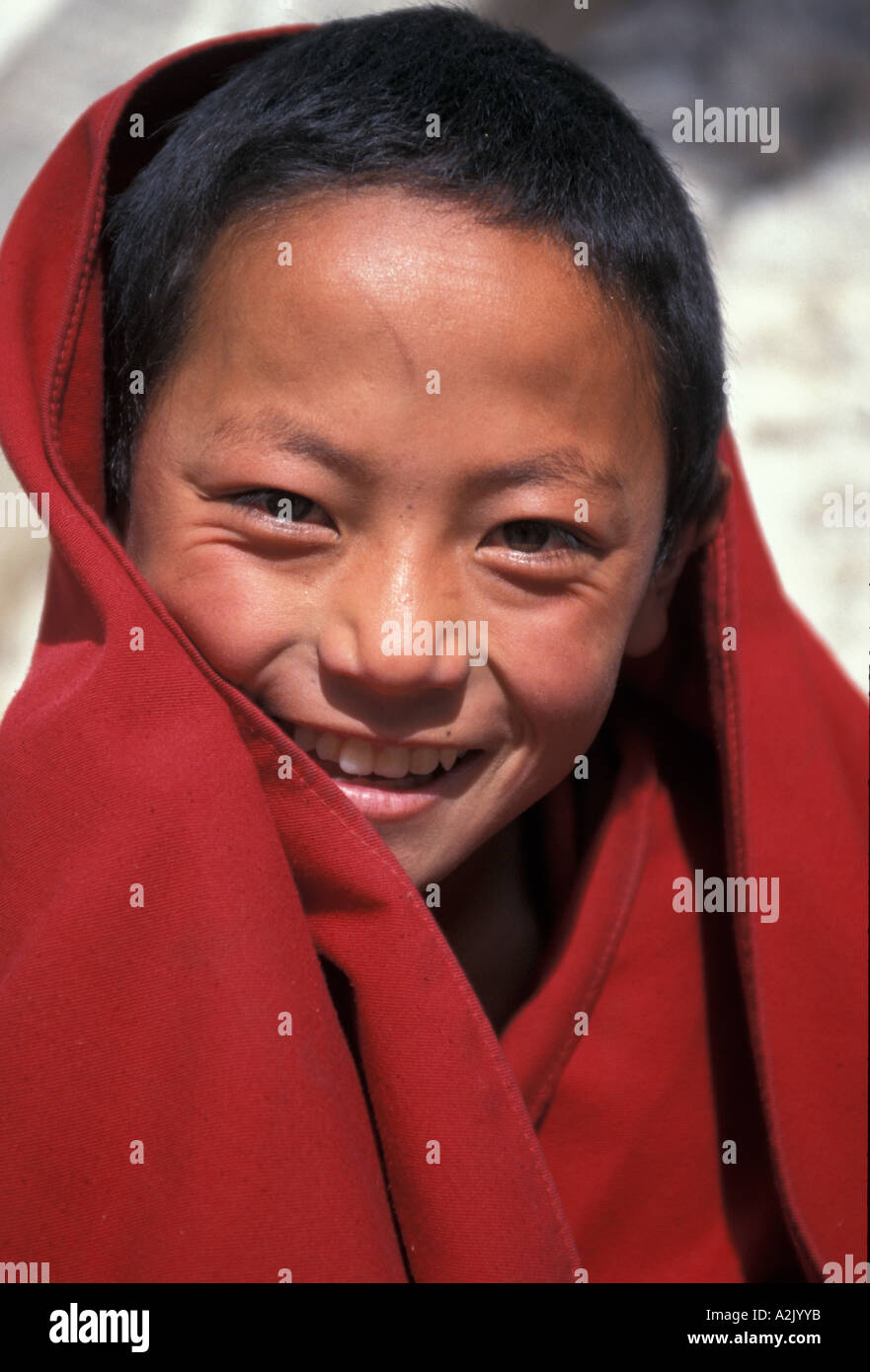 Tibet- Lhasa. Novice monk at Drepung monastery Stock Photo