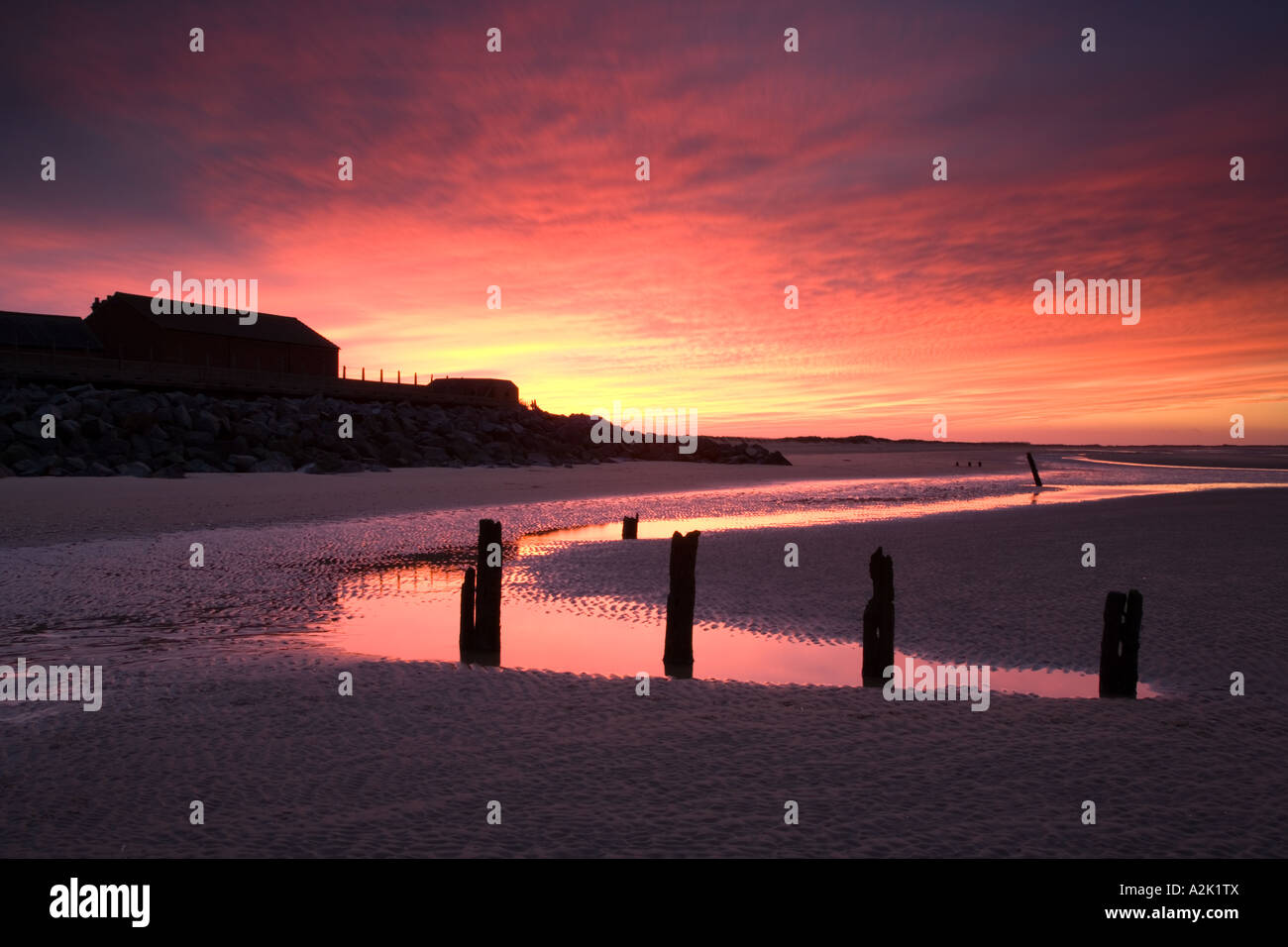 Sunset, Brancaster Beach, North Norfolk, UK Stock Photo