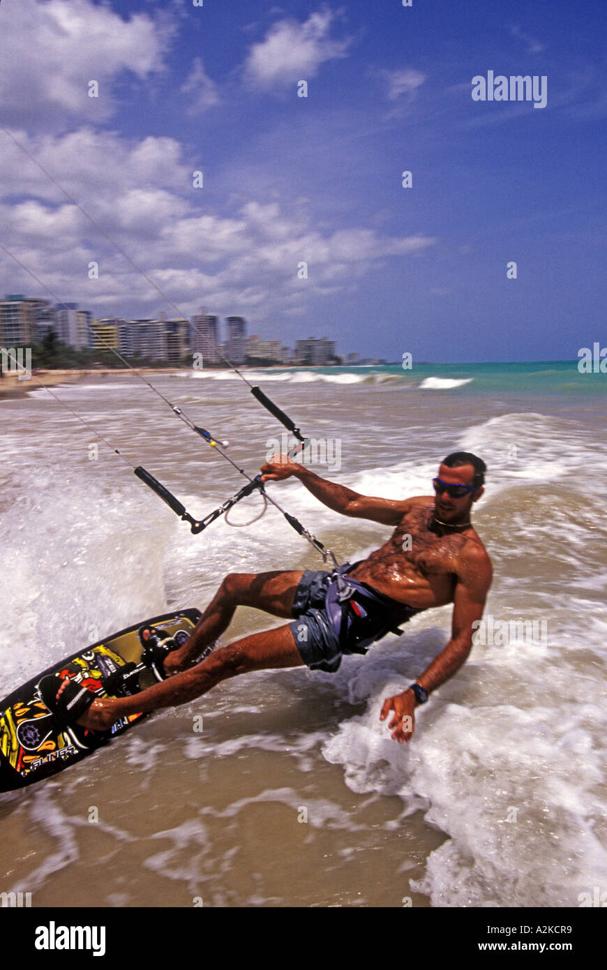 Caribbean, Puerto Rico, San Juan, Kiteboarding along Condado's Beaches