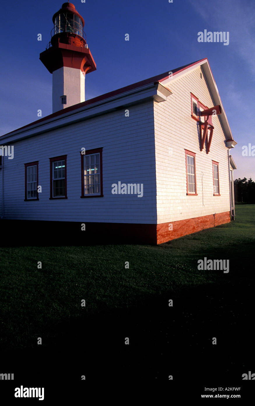 Canada, Quebec, Gaspe. Metis Sur Mer Lighthouse, Grand Metis Stock
